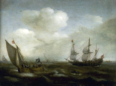 Holländskt fartyg och fiskebåt i brisen av Hendrick Cornelisz Vroom