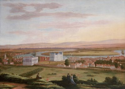 En vy över Greenwich och drottningens hus från sydost av Hendrick Danckerts