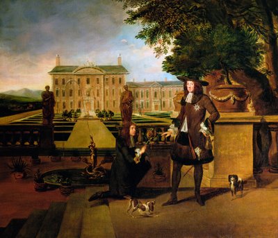 John Rose, kungens trädgårdsmästare, presenterar Charles II med en ananas, 1600-talet av Hendrick Danckerts