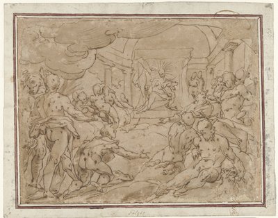 Phaeton ber Apollo om solvagnen av Hendrick Goltzius (school of)
