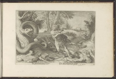 Cadmus dödar draken Ovidius metamorfoser (serietitel) Återskapanden av P. Ovidius Naso (serietitel) av Hendrick Goltzius (workshop of)