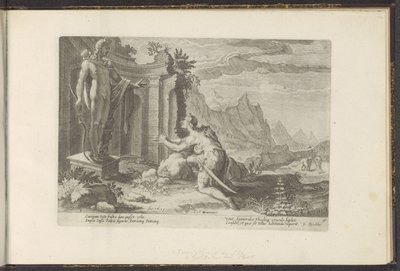 Cadmus frågar oraklet i Delphi vad han ska göra nu när han inte har kunnat hitta sin syster Europa Ovidius metamorfoser (serietitel) Rekreationer av P. Ovidius Naso (serietitel) av Hendrick Goltzius (workshop of)