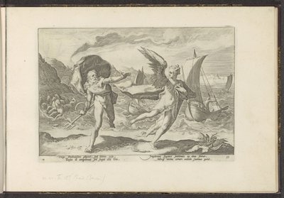 Cornix förvandlas till en kråka Ovidius metamorfoser (serietitel) Återskapanden av P. Ovidius Naso (serietitel) av Hendrick Goltzius (workshop of)
