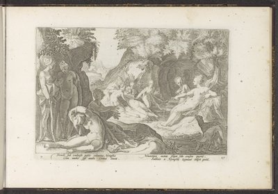 Diana upptäcker Callistos graviditet Ovidius metamorfoser (serietitel) Återskapanden av P. Ovidius Naso (serietitel) av Hendrick Goltzius (workshop of)