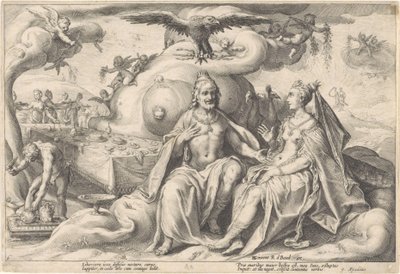 Diskussion mellan Jupiter och Juno Metamorphoses of Ovid (serietitel) av Hendrick Goltzius (workshop of)