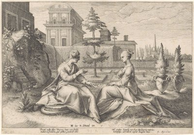 Juno närmar sig Semele i Beroes skepnad Metamorphoses of Ovid (serietitel) av Hendrick Goltzius (workshop of)