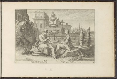 Juno närmar sig Semele i Beroes skepnad Ovidius metamorfoser (serietitel) Återskapanden av P. Ovidius Naso (serietitel) av Hendrick Goltzius (workshop of)