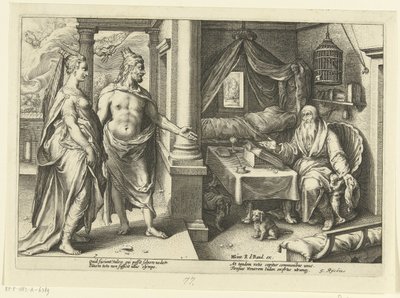 Juno och Jupiter konsulterar Tiresias Ovidius metamorfoser (serietitel) av Hendrick Goltzius (workshop of)
