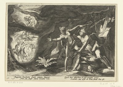 Jupiter anfaller Io Ovidius metamorfoser (serietitel) av Hendrick Goltzius (workshop of)