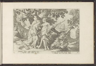 Jupiter förför Callisto i Dianas skepnad Ovidius metamorfoser (serietitel) Återskapanden av P. Ovidius Naso (serietitel) av Hendrick Goltzius (workshop of)