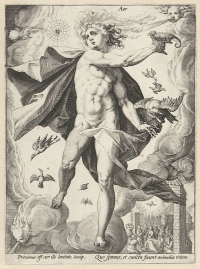 Himmel Aer (titel på objekt) De fyra elementen (serietitel) av Hendrick Goltzius (workshop of)