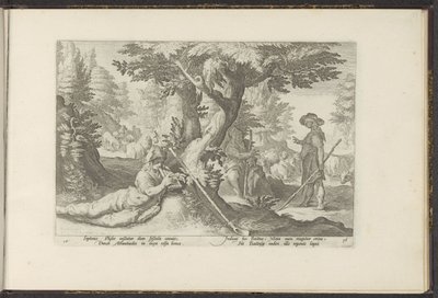 Mercury en Battus Ovidius Metamorfosen (serietitel) Herscheppingen van P. Ovidius Naso (serietitel) av Hendrick Goltzius (workshop of)