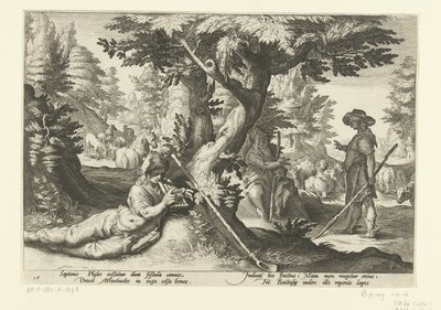 Mercury en Battus Ovidius Metamorfosen (serietitel) av Hendrick Goltzius (workshop of)