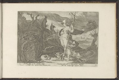 Minerva ber Envy att väcka svartsjuka i Aglauros Ovidius metamorfoser (serietitel) Rekreationer av P. Ovidius Naso (serietitel) av Hendrick Goltzius (workshop of)
