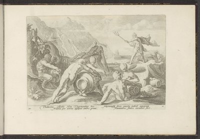 Neptunus och flodgudarna orsakar en översvämning Ovidius metamorfoser (serietitel) Återskapanden av P. Ovidius Naso (serietitel) av Hendrick Goltzius (workshop of)