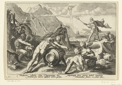 Neptunus och flodgudarna orsakar en syndaflod Ovidius metamorfoser (serietitel) av Hendrick Goltzius (workshop of)