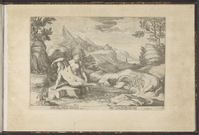 Salmacis och Hermafroditus Ovidius Metamorfosen (serietitel) Herscheppingen van P. Ovidius Naso (serietitel) av Hendrick Goltzius (workshop of)