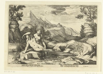 Salmacis och Hermafroditus Ovidius Metamorfosen (serietitel) av Hendrick Goltzius (workshop of)