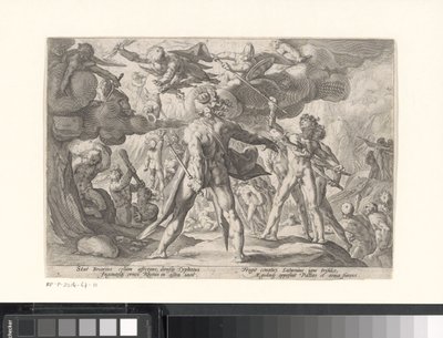 Strid mellan gudarna och jättarna Metamorphoses of Ovid (serietitel) av Hendrick Goltzius (workshop of)