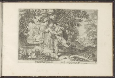 Tiiresias slår två parande ormar Ovidius metamorfoser (serietitel) Återskapanden av P. Ovidius Naso (serietitel) av Hendrick Goltzius (workshop of)
