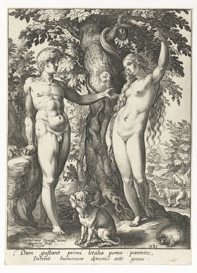 Adam och Eva och ormen av Hendrick Goltzius