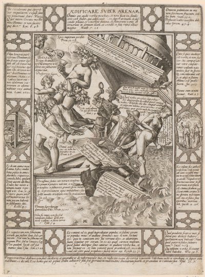 Aedificare super Arenam, blad 7 i serien ”Allegorier över den kristna tron” av Hendrick Goltzius
