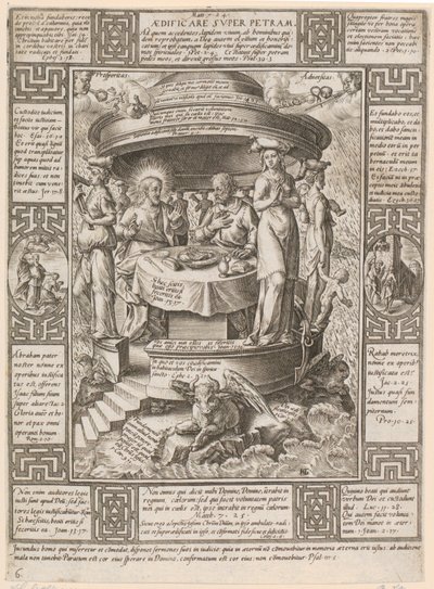Att bygga på klippan, blad 6 ur serien "Allegorier över den kristna tron" av Hendrick Goltzius
