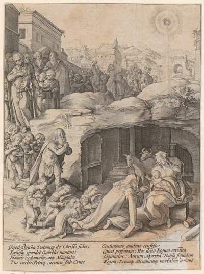 Trehungarnas tillbedjan av Hendrick Goltzius