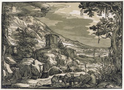 Arkadiskt landskap med en herde av Hendrick Goltzius