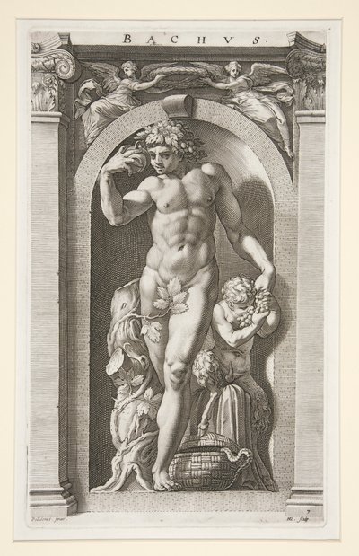 Bacchus, #7 i en serie av åtta antika gudar av Hendrick Goltzius