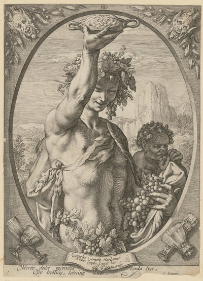 Bacchus, blad 1 i serien ”Bacchus, Venus och Ceres” av Hendrick Goltzius