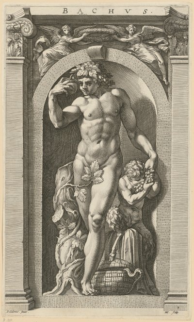 Bacchus, blad 7 i serien ”Åtta antika gudar” av Hendrick Goltzius