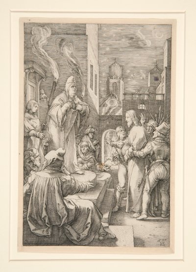 Kristus före Kaifas, från The Passion, #4 i en serie av 12 gravyrer av Hendrick Goltzius