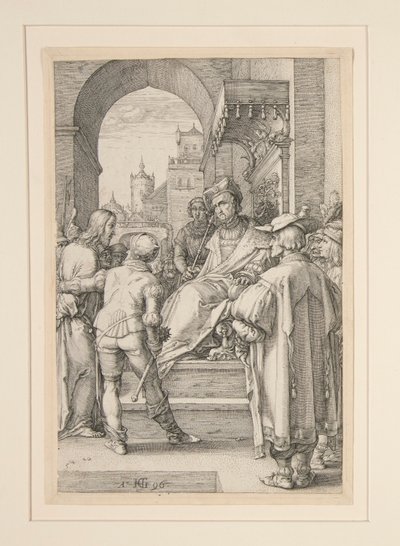 Kristus före Pilatus, från The Passion, #5 i en serie av 12 gravyrer av Hendrick Goltzius