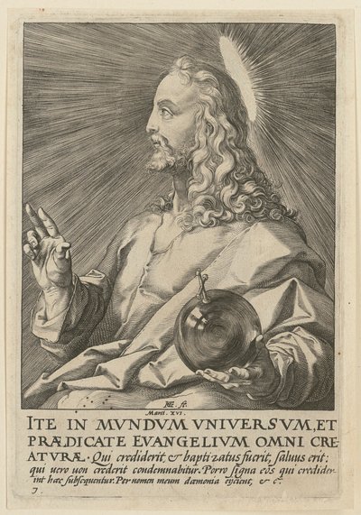 Kristus som Salvator Mundi, blad 7 ur serien ”Kristus, de tolv apostlarna och Paulus” av Hendrick Goltzius