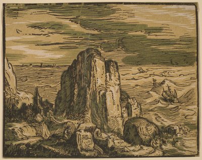 Klippa vid en havskust av Hendrick Goltzius