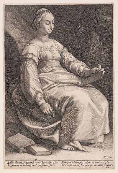 Clio, historiens musa, från De nio musorna av Hendrick Goltzius