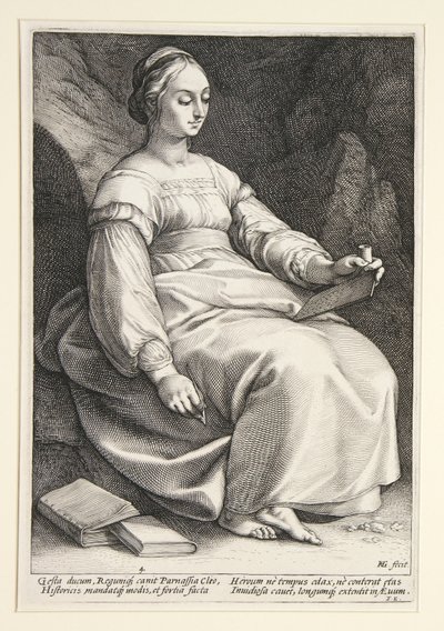 Klio, blad 4 ur serien ”De nio muserna” av Hendrick Goltzius