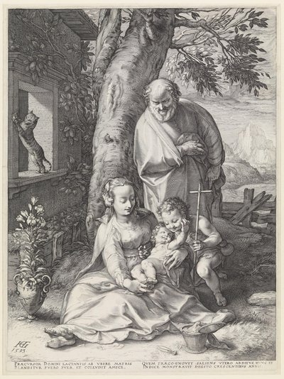 Den heliga familjen med Johannes Döparen av Hendrick Goltzius