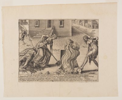 Den dumma processförarens död, från Litis Abusus (Juridiska övergrepp) av Hendrick Goltzius