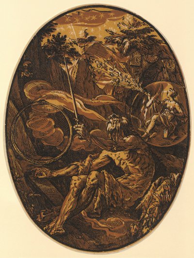 Demogorgon i evighetens grotta, blad 1 i serien ”Demogorgon och de gudomliga varelserna” av Hendrick Goltzius