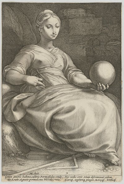 Erato, plansch 7 ur serien "Nio muser" av Hendrick Goltzius