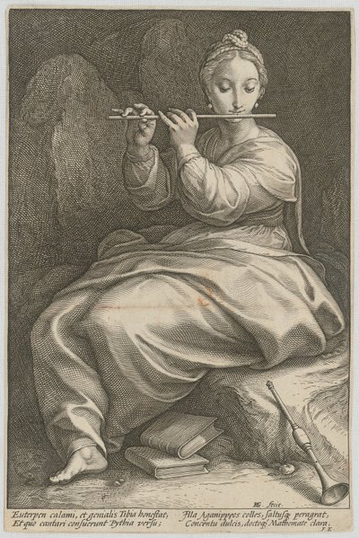 Euterpe, blad 6 i serien ”De nio muserna” av Hendrick Goltzius