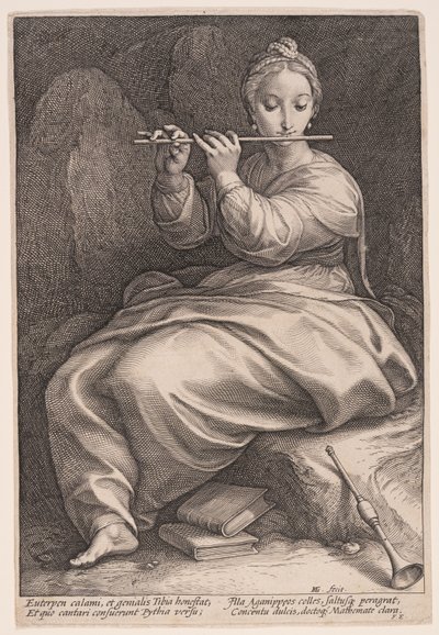 Euterpe, musikens musa, från De nio musorna av Hendrick Goltzius