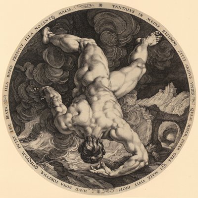 Tantalos fall, blad 1 ur serien "De fyra himmelsstormarna" av Hendrick Goltzius