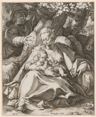 Heliga familjen under körsbärsträdet av Hendrick Goltzius