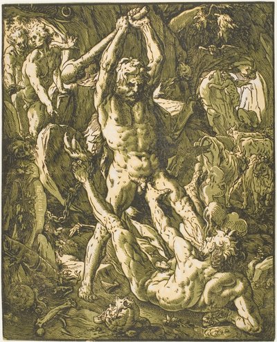 Hercules dödar Cacus av Hendrick Goltzius