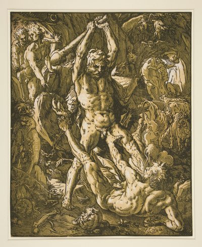 Hercules dödar Cacus av Hendrick Goltzius