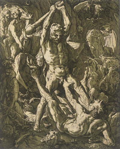Herkules dödar Cacus av Hendrick Goltzius
