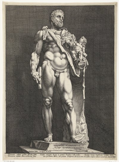 Hercules och Telephos Kejsar Commodus som Hercules Tre antika statyer i Rom (serietitel) av Hendrick Goltzius